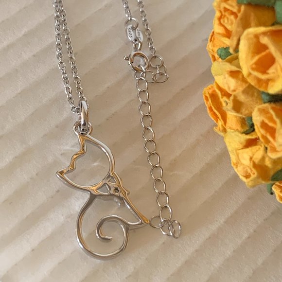 NEW Silver "Cut-out" Kitty Cat Necklace - Picture 2 of 9